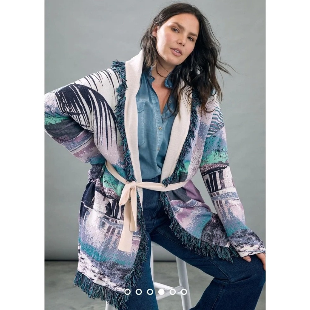 Aldo Martins Anthropologie Moira Fringed Knit Wrap Cardigan Belted Purple Medium